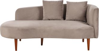 Beliani Chaise Lounge Terciopelo Derecho Tapicer&iacute;a Patas Madera Oscura Cojines Dise&ntilde;o Moderno Gris Pardo Chaumont