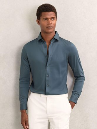 Reiss Airforce Blue Air-water Cotton Slim-fit Shirt, XS