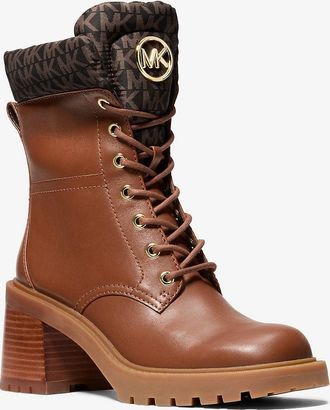 Michael Kors Cade Leather and Signature Logo Combat Boot