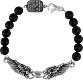 King Baby Studio Womens Onyx Bead Wingspan Bracelet In Black