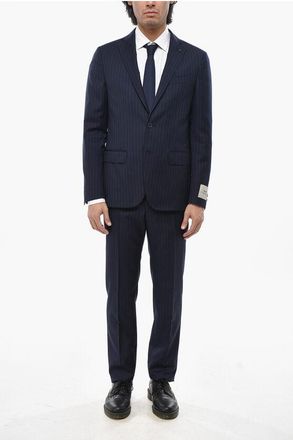 Corneliani CC COLLECTION Pinstriped Virgin Wool Suit with Flap Pockets size 54