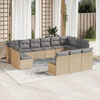 vidaXL Set Sof&aacute;s De Jard&iacute;n Con Cojines 13 Pzas Rat&aacute;n Sint&eacute;tico Beige Vidaxl