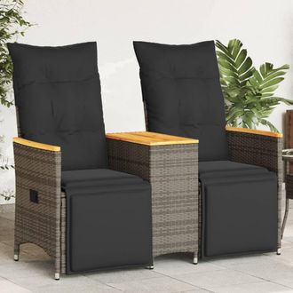 vidaXL Sof&aacute; De Jard&iacute;n Reclinable De 2 Plazas Con Mesa Rat&aacute;n Pe Gris Vidaxl