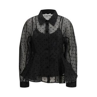 Ganni Shirts, female, Black, Size: M Polyester Pattern Shirt