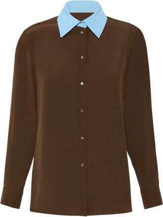 Max Mara Zijden Cr&ecirc;pe de Chine Blouse - Dames - Overhemden - Bruin - 2XS - Overhemden