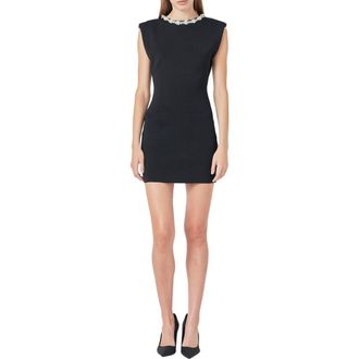 endless rose Embellished Padded Shoulder Minidress in Black at Nordstrom Rack, Size Medium