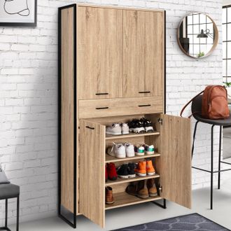IDMarket Mueble Zapatero Luis 4 Puertas 1 Caj&oacute;n Dise&ntilde;o Industrial H. 180 Cm