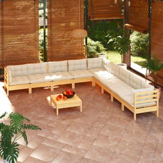 vidaXL Muebles De Jard&iacute;n 10 Pzas Y Cojines Madera Maciza De Pino Crema Vidaxl