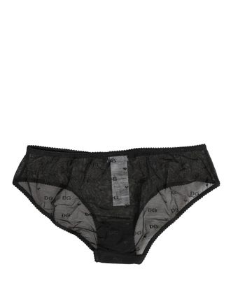 Dolce & Gabbana Womens Black Sheer Mesh Lace Logo Brief Panty Underwear Nylon Elastane Clothing
