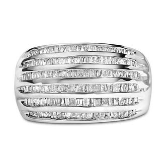 House of Brilliance Silver 1.0 Cttw Channel Set Baguette Diamond 6-Row Domed Cocktail Ring in White at Nordstrom, Size 7.25