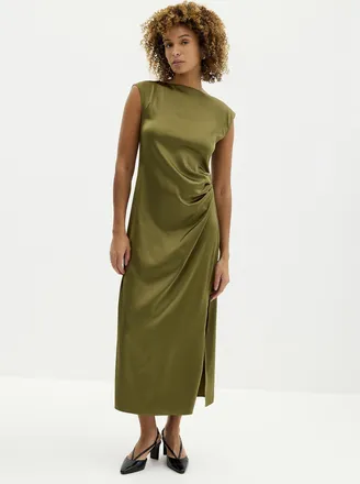 Contemporaine Womens Side-slit draped satin dress