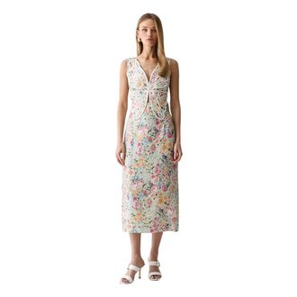 Farm Rio Floral Linen Midi Dress - Dames - Casual kleedjes - Veelkleurig - XS - Linnen - Kleedjes