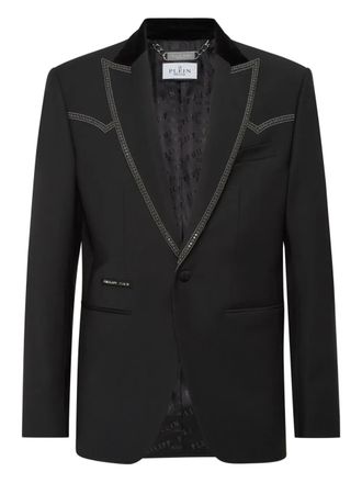 Philipp Plein Lord Fit stud-embellished blazer - men - Crystal/Wool - 46 - Black