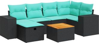 vidaXL Set De Sof&aacute;s De Jard&iacute;n 7 Pzas Con Cojines Rat&aacute;n Sint&eacute;tico Negro Vidaxl