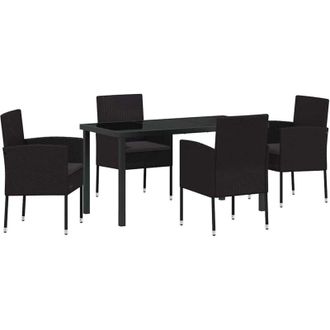 vidaXL Garden Dining Set with Cushion 5 pcs Black Poly Rattan vidaXL