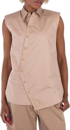 Tibi Sleeveless Poplin Shoulderpad Shirt In Sand
