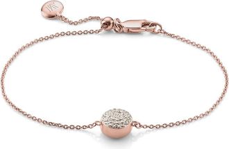 Monica Vinader Ava Diamond Button Bracelet, Rose Gold Vermeil on Silver