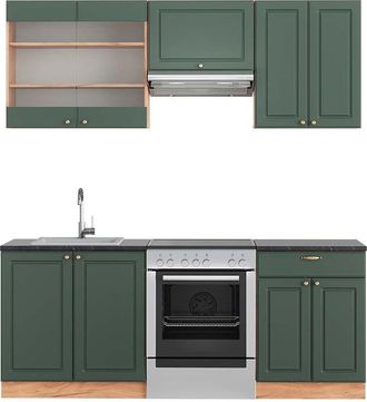Vicco Cucina componibile Fame-Line, Quercia verde-oro Country/oro Power, 200 cm, pl Antracite