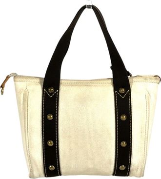Louis Vuitton Brown White Cotton Handbag Tote Bag (Pre-Owned)