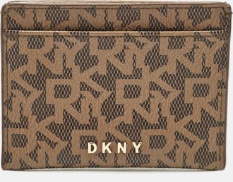 DKNY Dkny Beige/brown Signature Coated Canvas Card Holder
