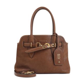 Miu Miu Tassen, Dames, Bruin, ONE Size, Katoen, Aventure Nappa Leren Tas