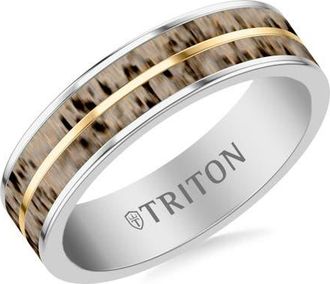 Triton 6MM White Tungsten Carbide and Deer Antler Ring in Metallic Silver at Nordstrom, Size 11.5