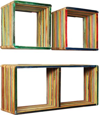 vidaXL Vidaxl - Set Estanter&iacute;a De Pared 3 Uds Teca Maciza Reciclada Multicolor