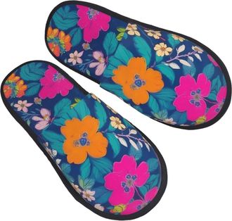 Generic Slippers Flowers Printing Fluffy Slippers Soft Flat House Shoes For Party Bedroom Winter M