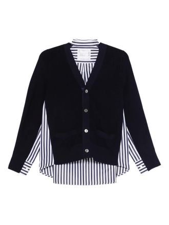 sacai panelled cardigan - women - Cotton - 2 - Blue