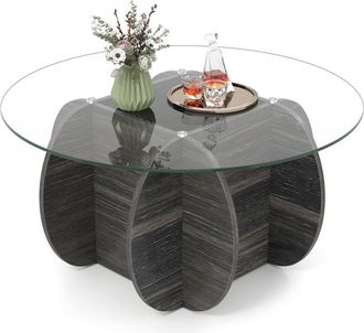 Costway 89cm Round Coffee Table Modern Accent Table-Dark Rustic Oak