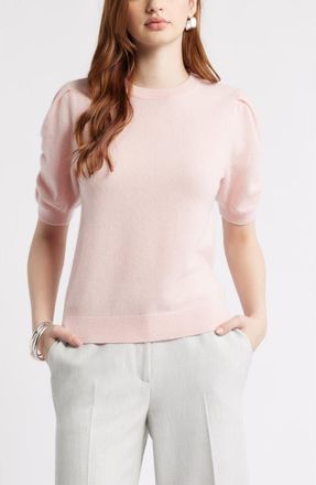 Nordstrom Ruched Short Sleeve Cashmere Sweater in Pink Dogwood at Nordstrom, Size Xx-Small