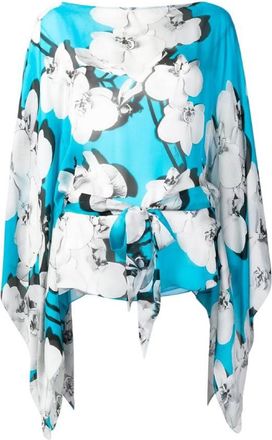 Roberto Cavalli Orchid Print Silk Kaftan, Brand Size 42 ( US Size 8 )