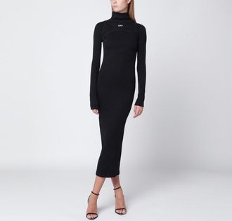 Off-white Black cotton midi dress with logo