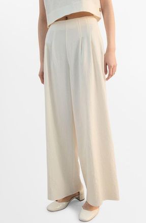 Mango Pleated Straight Leg Pants in Ecru at Nordstrom, Size X-Large