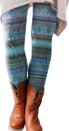 Generic Fair Isle Leggings Women 2025 Christmas Knitted Striped Yoga Pants Xmas Stretchy High Waisted Workout Tights Skinny Trousers, Z02-Blue, M