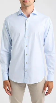 Johnnie-O Stretch Twill Solid Long Sleeve Button Up Shirt in Gulf Blue at Nordstrom, Size Xx-Large
