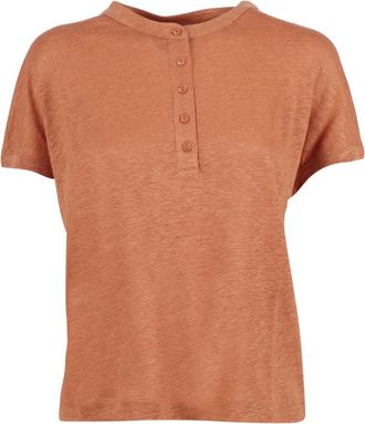 KANGRA Serafino Jersey Top - Dames - T-shirts - Bruin - M - Linnen - Tops