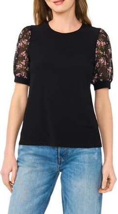 CeCe by Cynthia Steffe Printed Short Sleeve Top in Rich Black at Nordstrom Rack, Size X-Large