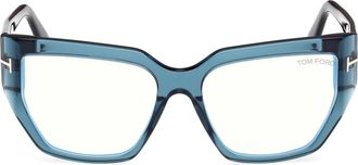 Tom Ford 54mm Square Blue Light Blocking Optical Glasses in Teal /T Logo /Blue Block at Nordstrom