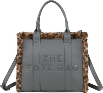 Generic Ladies Wooled Tote Bag Womens Winter Grab Handles Shoulder Handbag JM1673 (Grey)