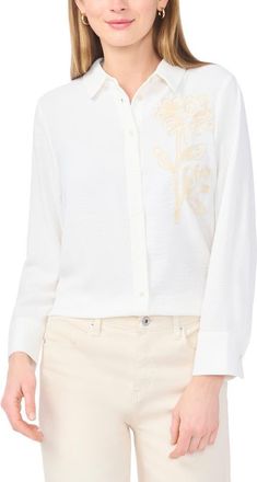 Vince Camuto Soutache Flower Button-Up Shirt in Ultra White at Nordstrom, Size Xx-Small