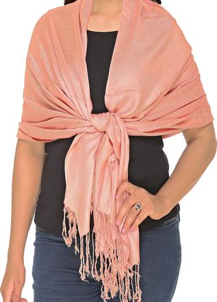 World of Shawls Plain Pashmina Scarf Hijab Shawl Stole Wrap (Peach)