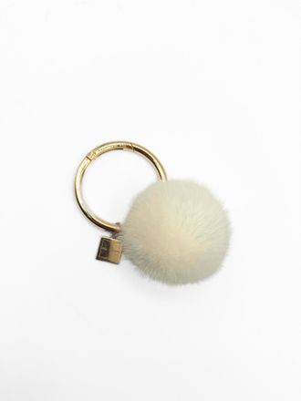 Linda Richards Womens Mink Pom Large Key Ring In White