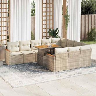 vidaXL Set Sof&aacute;s Jard&iacute;n Y Cojines 11 Pzas Rat&aacute;n Sint&eacute;tico Acacia Beige Vidaxl