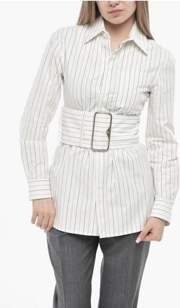 Burberry Slim-Fit Cotton Striped Shirt With Maxi Belt size 42