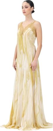 Elisabetta Franchi Kleedjes, Dames, Veelkleurig, S, Tule, Elegante Lange Gele Jurk met Kant