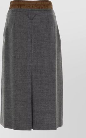Prada virgin wool pleated midi straight skirt