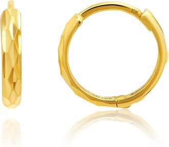 MAX + STONE Solid 10k Yellow Gold Hoop Earrings with Hidden Hinged Back 12 mm (0.47 inches)