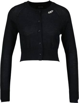 Simone Rocha Cardigans, female, Black, Size: XS Embellished Cropped Merino Silk Cardigan