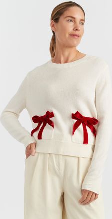 Chinti and Parker Cream Merino Wool Velvet Bow Sweater